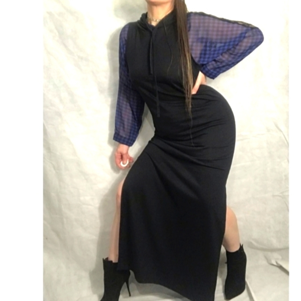 Black hooded maxi dress